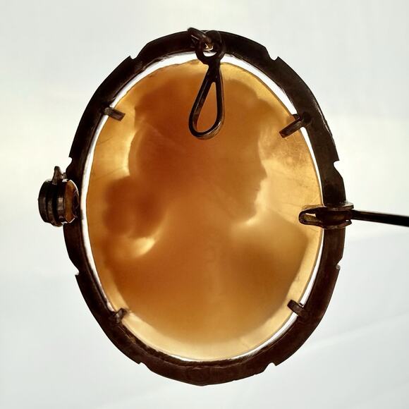 Vtg Cameo Carved Shell Pendant Brooch Lady Left Profile Italy 800 Silver Lg - Picture 4 of 9